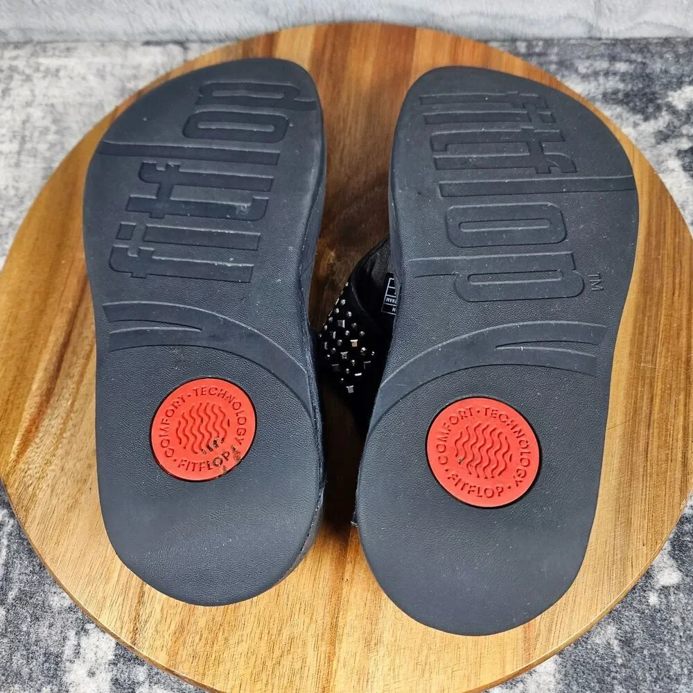FitFlop Novy Navy Studded Thong Flip Flop Wedge Slip On Women Sandal Size 8